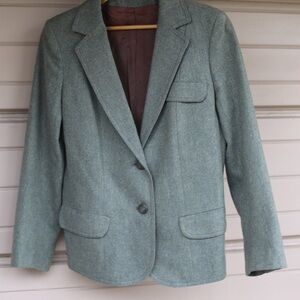 Vintage Hourihan Ireland Pure Wool Gray Moss Green Blazer Jacket XS S